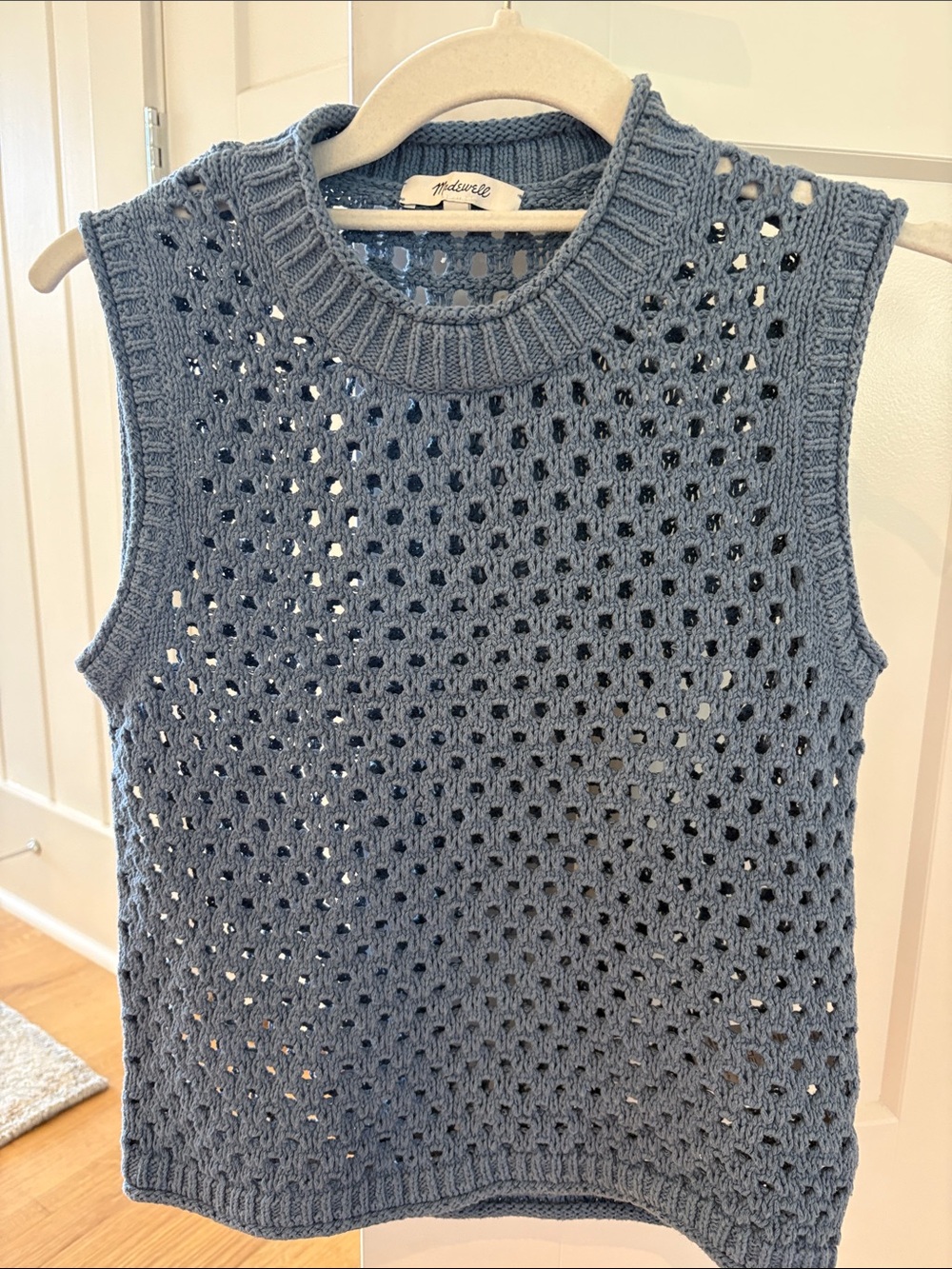Madewell Dusty Blue Open-Stitch Sleeveless Knit Tank